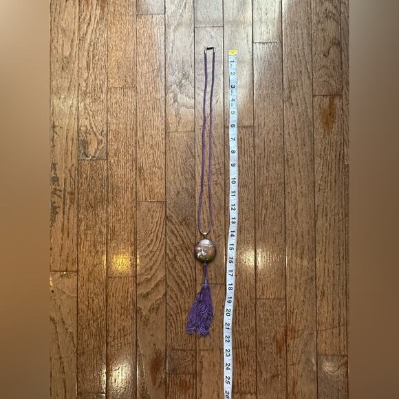 Vintage Freirich Cloisonné Purple Crane Sakura Tree DBL sided Pendant Necklace - Picture 6 of 11